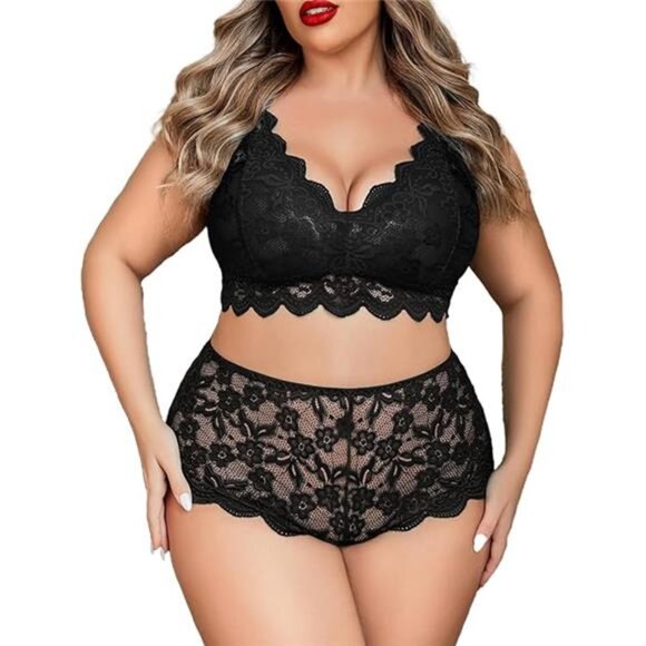 Luxe Plus Size Lingerie Set: Sexy Lace Halter Bralette & High-Waist Panty NWT - Picture 7 of 7